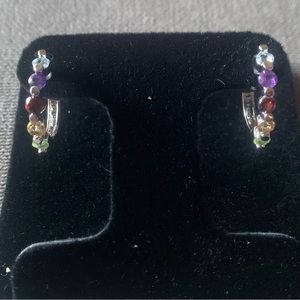 1.16ctw round 5 gemstone sterling silver hoop earrings